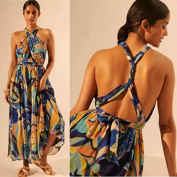 💙 NEW Anthropologie Alexandra Farmer Printed Maxi Dress 1X - Picture 11 of 12